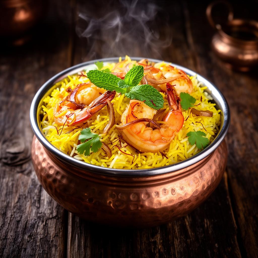 Shrimp Biryani from the non-veg kitchen at Peppino's Dosa, Waltham MA